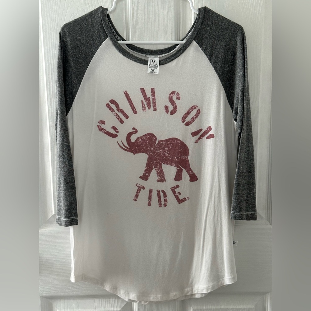Venley, Crimson Tide Raglan womensShirt - White and Charcoal